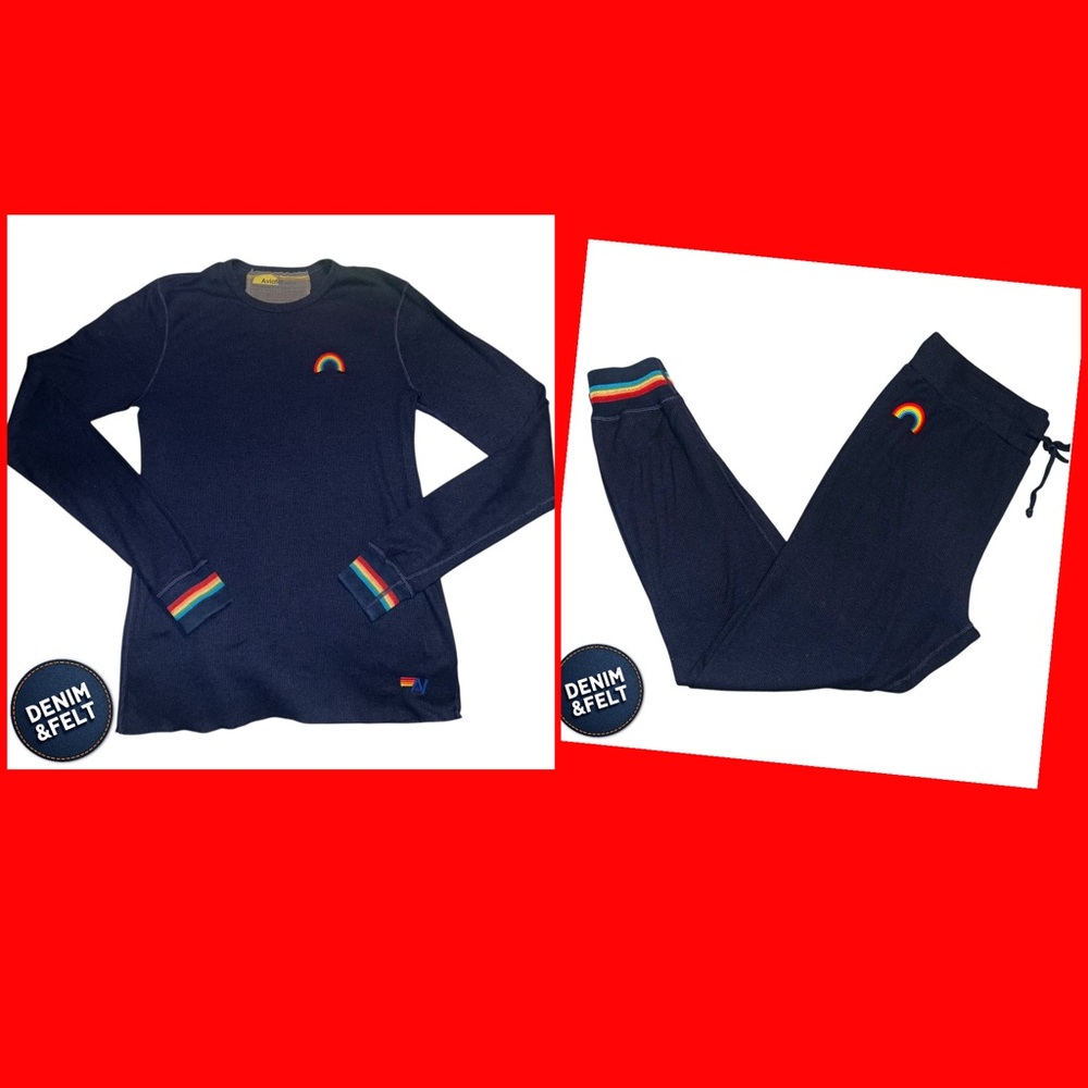 Aviator Nation Navy Pajama Set with Rainbow Accents